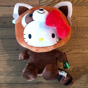 NWT 13-inch Sanrio Hello Kitty Plush in Brown Red Panda Costume with Red Bow